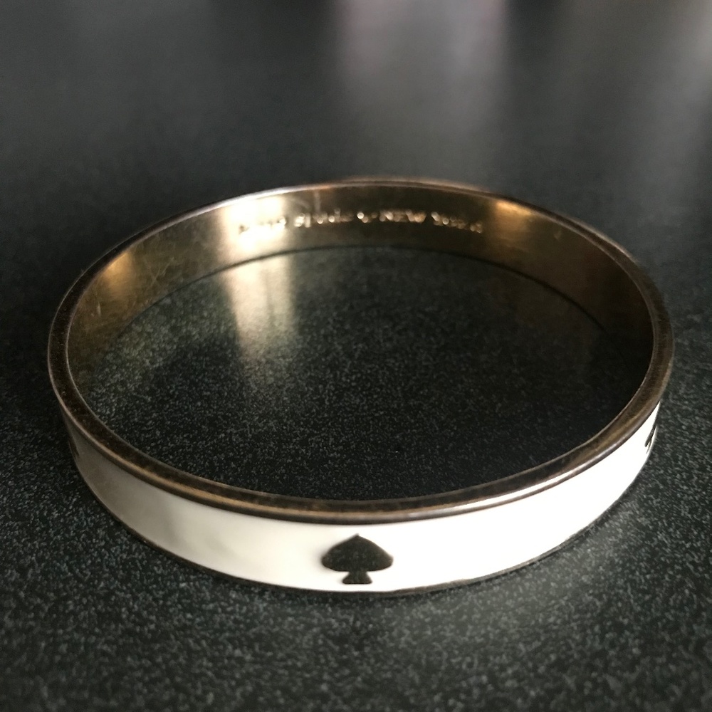 Kate Spade NY Bangle Bracelet Off White Enamel Yellow Gold Plated Designer Logo